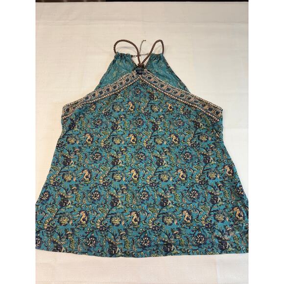 Chaps Halter Top Teal Paisley with Leather Rope Accent Size L - Picture 1 of 5